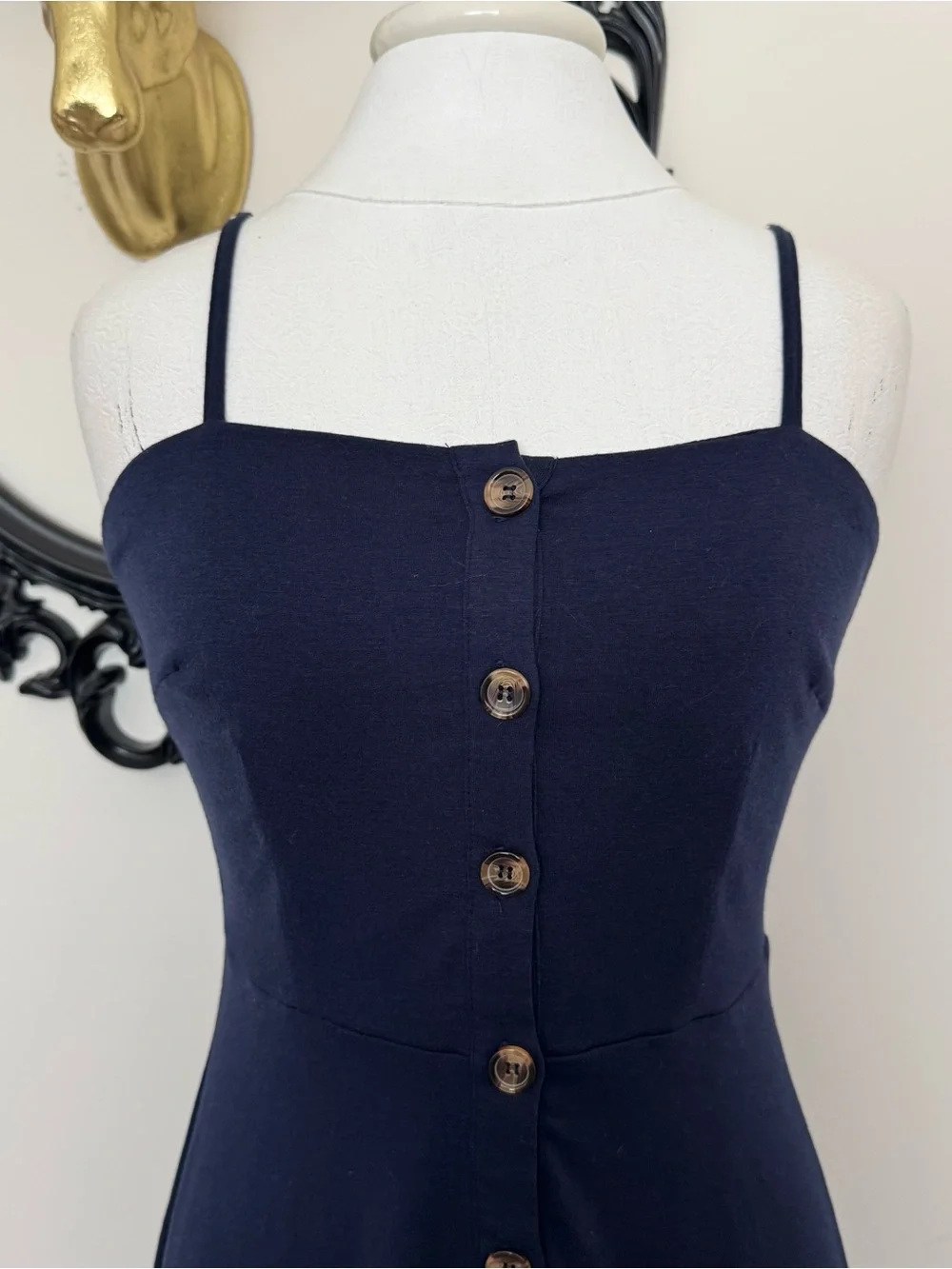 Berydress Classic Navy Button-Front Spaghetti Strap Dress